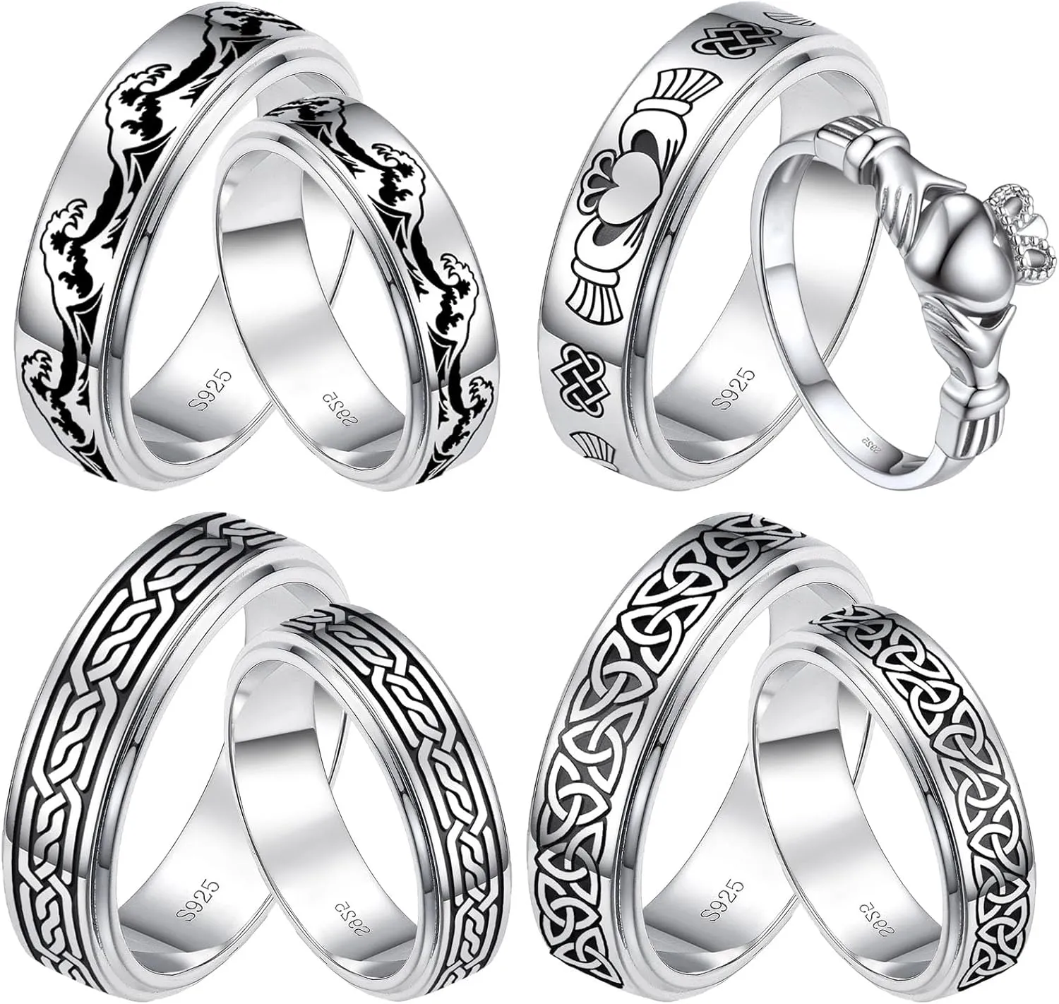 Dorunmo Personalized Couple Rings Set with Moissanite/CZ anillos de boda set para hombre y mujer 925 Sterling Silver Engagement Wedding Rings for Him and Her