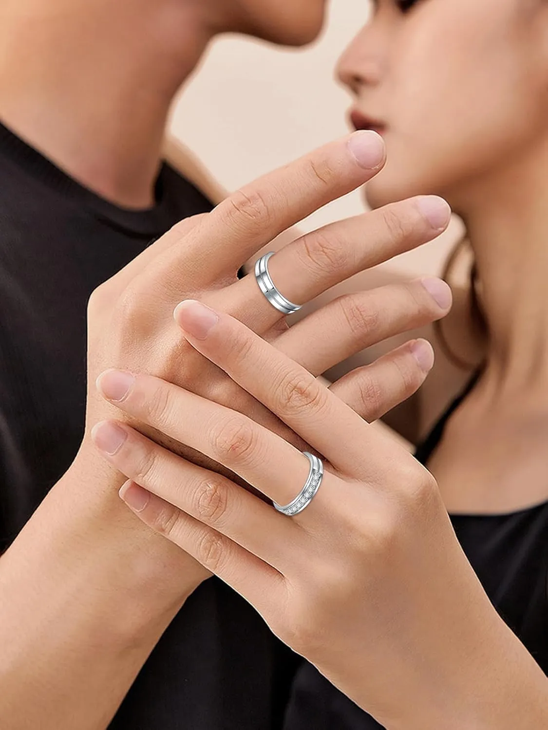 Dorunmo Personalized Couple Rings Set with Moissanite/CZ anillos de boda set para hombre y mujer 925 Sterling Silver Engagement Wedding Rings for Him and Her