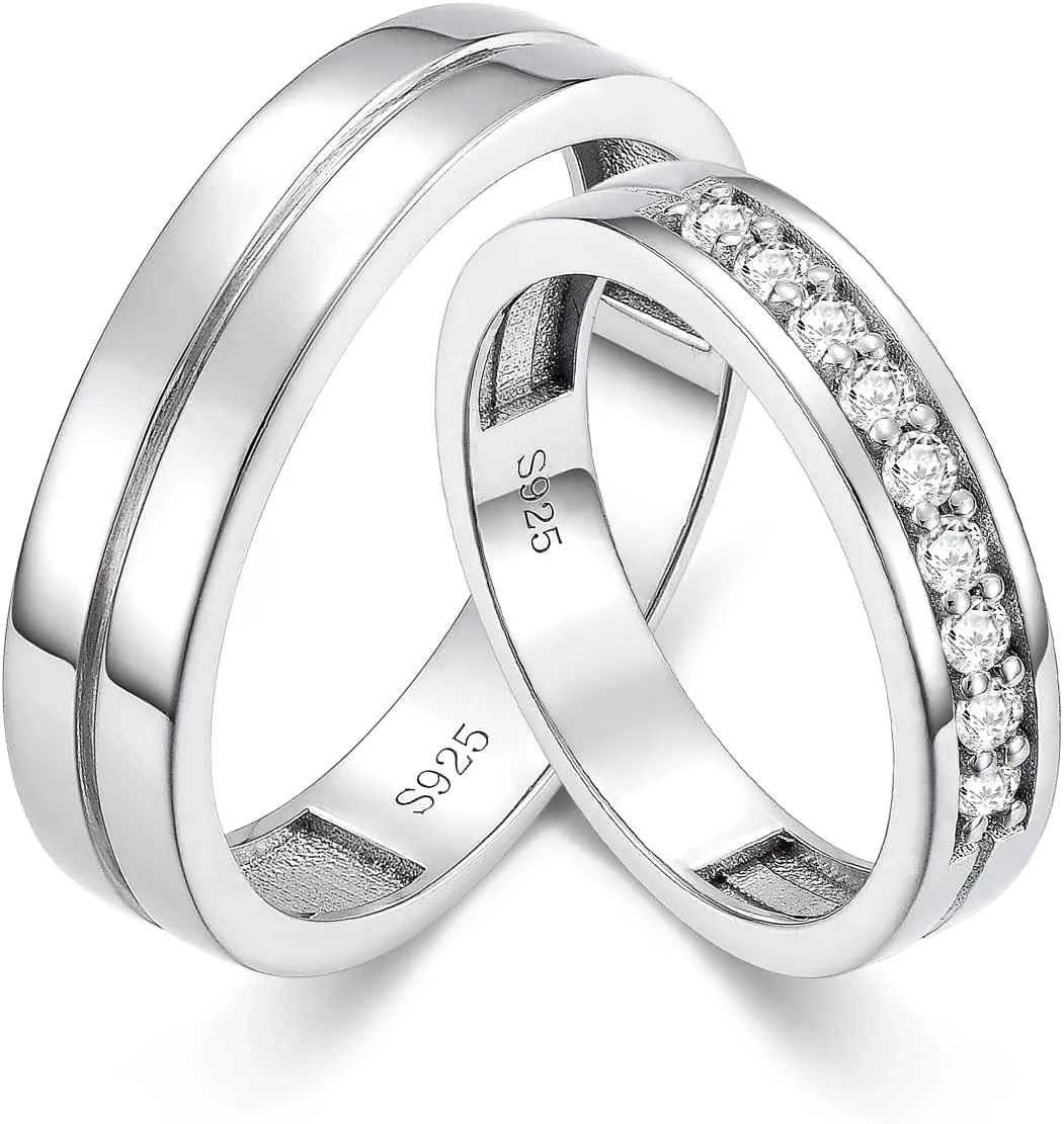 Dorunmo Personalized Couple Rings Set with Moissanite/CZ anillos de boda set para hombre y mujer 925 Sterling Silver Engagement Wedding Rings for Him and Her