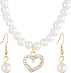 Dreuyet Faux Pearl Earring Necklaces Set for Women Elegant Vintage Pearl Cross Heart Ship Rudder Dangle Drop Earrings Handmade Chunky Pearl Necklaces With Cubic Zirconia Jewelry for Brides, Bridesmaid, Mother's Day