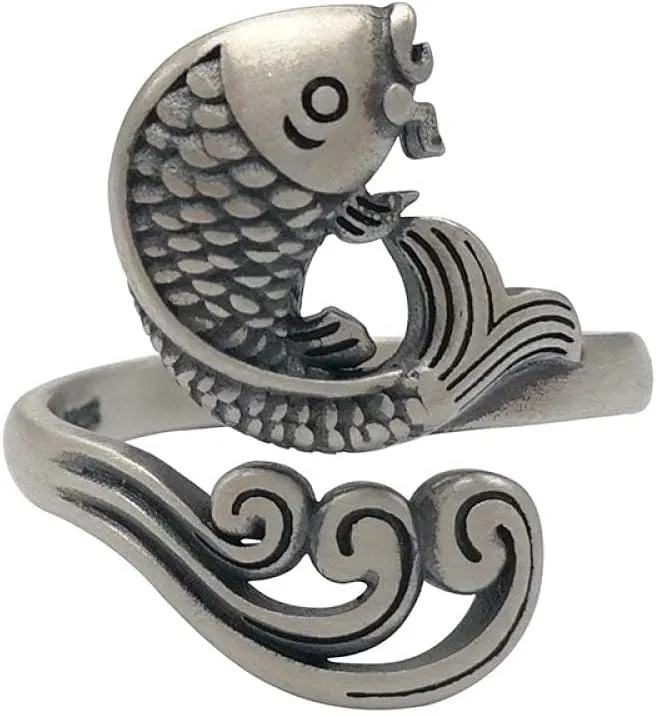 Earrings for Ladies Adjustable Ring Women, S925 Sterling Silver Retro Creative Koi Fish Ripple Adjustable Open Knuckle Tail Ring Finger Joint Toe Ring Jewe