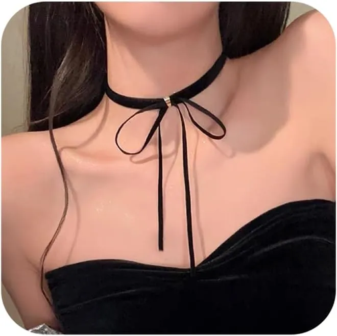 eartif Red Choker Black Bow Velvet Choker Necklace for Women Vintage Gothic Red Ribbon Chocker Collar Necklace Christmas Jewelry Halloween Vampire Accessories