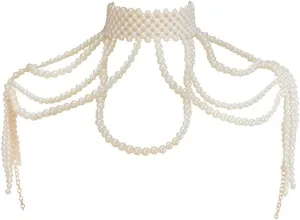 Eforcase Women Body Chain Jewelry Pearls Bra Chain Retro Shoulder Necklaces Bra Bikini Chain Wedding Body Jewelry