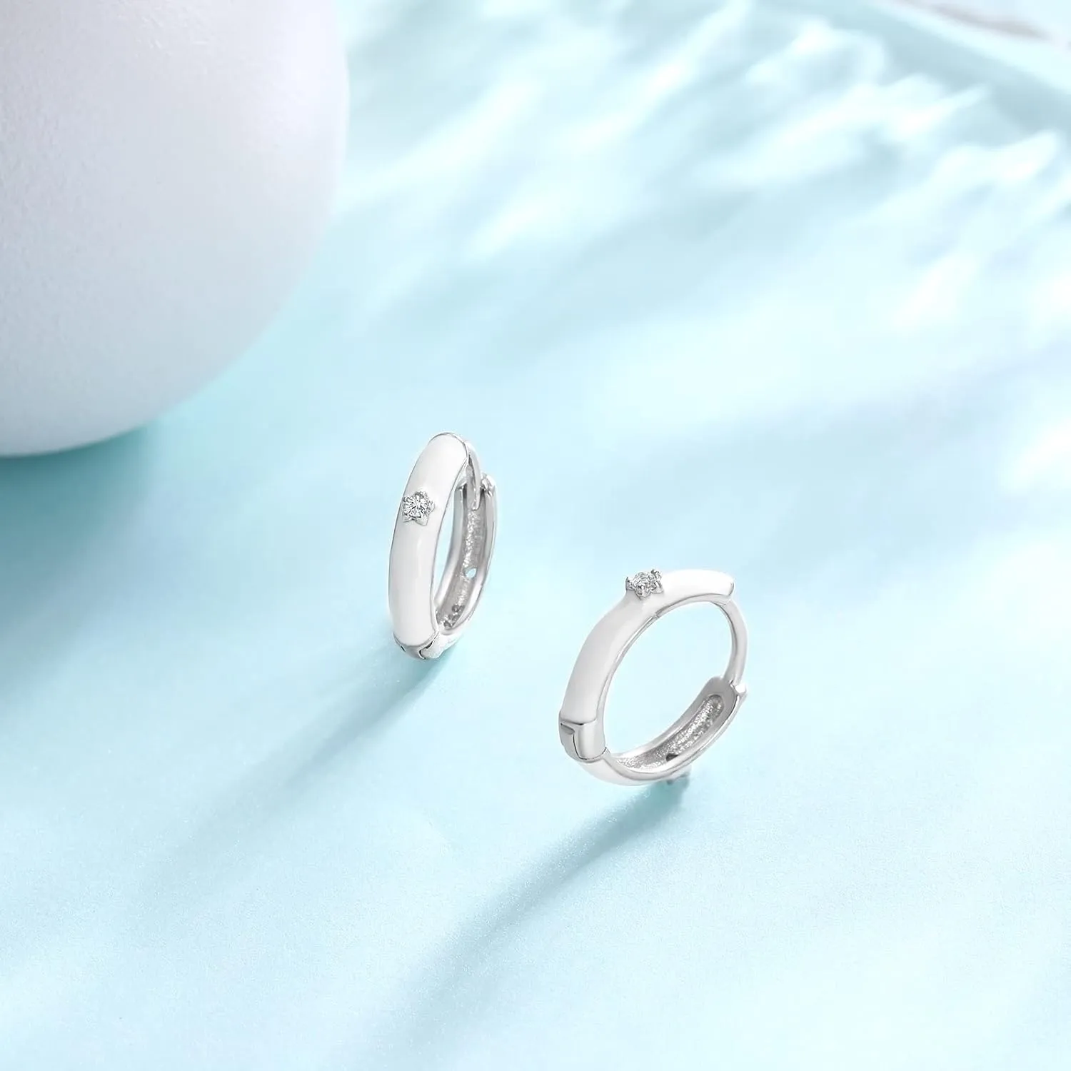 Enamel Color Huggie Hoop Earrings Sterling Silver 925 - Shysnow Small Multi Colored Statement Bohemia 10mm Black White Yinyang Colorful Hoops Earring for Women Teen Girls