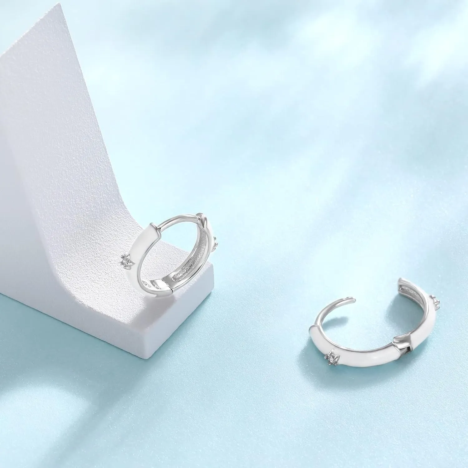 Enamel Color Huggie Hoop Earrings Sterling Silver 925 - Shysnow Small Multi Colored Statement Bohemia 10mm Black White Yinyang Colorful Hoops Earring for Women Teen Girls