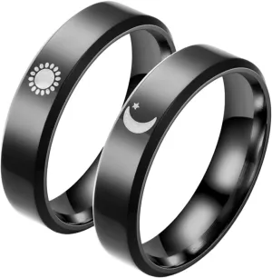 Engagement Ring Set for Couples Stainless Steel Sun Moon Matching Rings
