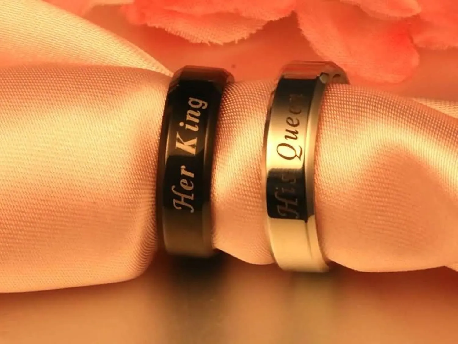 Engraved Ring Couple Couple Ring Wedding,Couple Wedding Rings Stainless Steel Black Silver Ring with 6MM His Queen Her King Wedding Rings Couple
