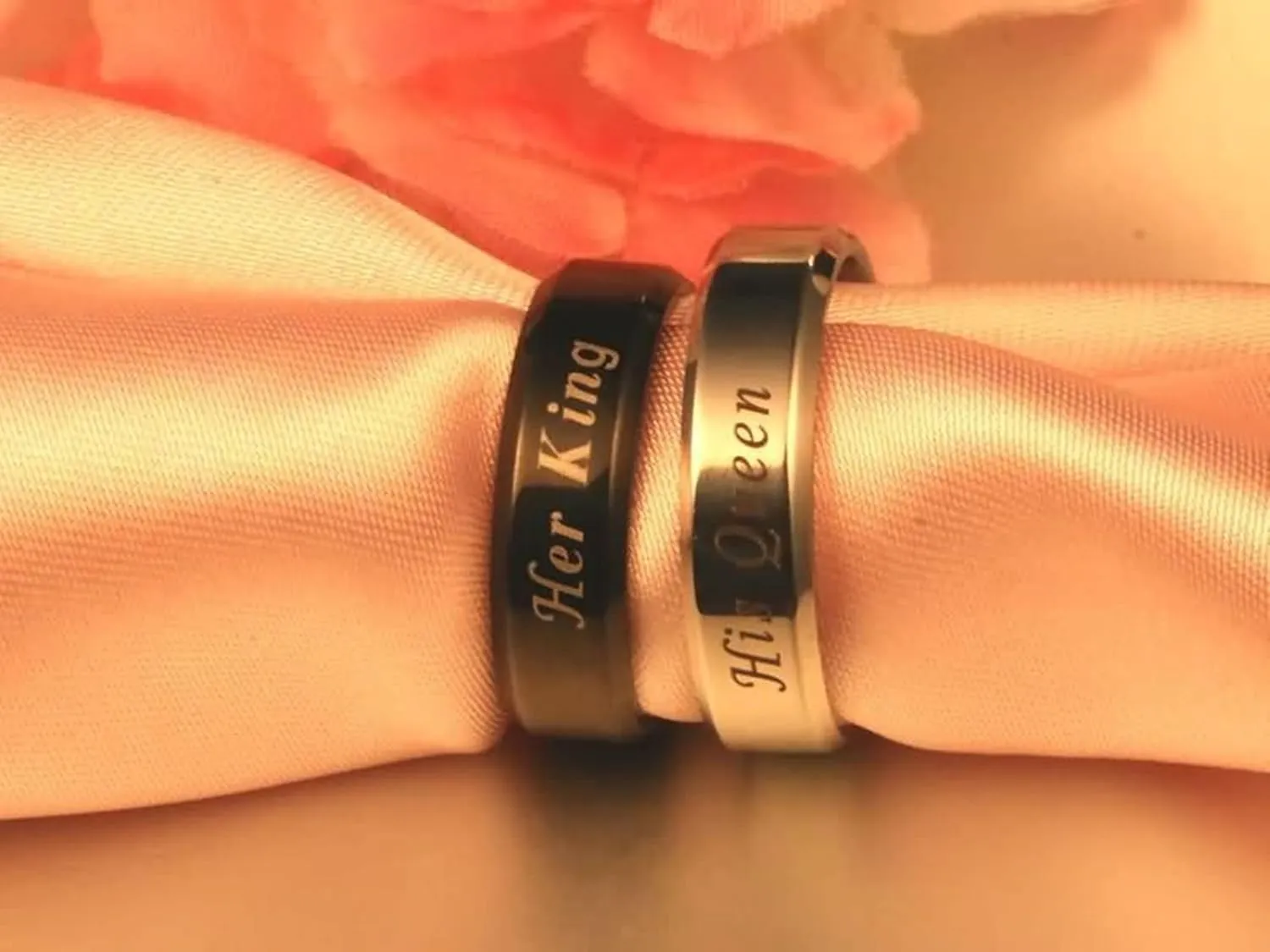 Engraved Ring Couple Couple Ring Wedding,Couple Wedding Rings Stainless Steel Black Silver Ring with 6MM His Queen Her King Wedding Rings Couple