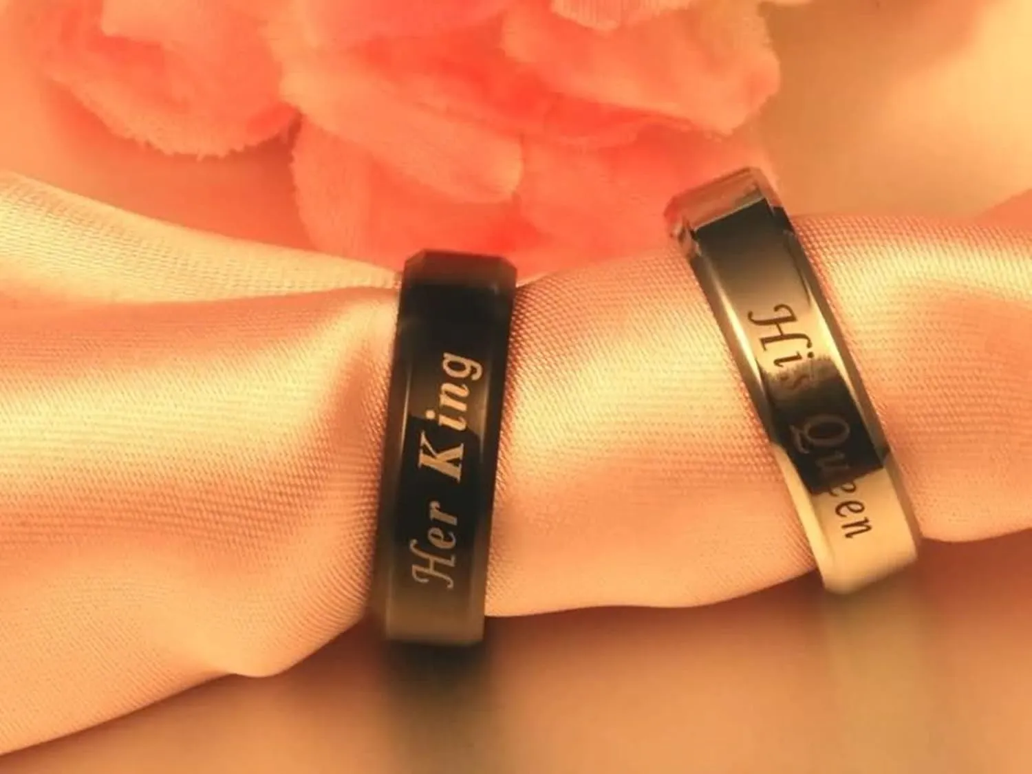 Engraved Ring Couple Couple Ring Wedding,Couple Wedding Rings Stainless Steel Black Silver Ring with 6MM His Queen Her King Wedding Rings Couple