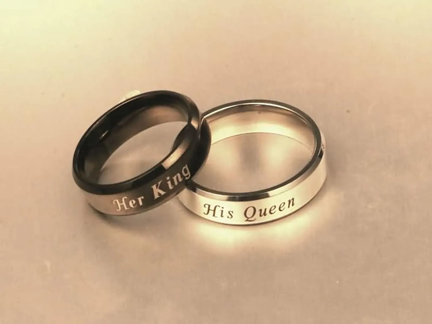 Engraved Ring Couple Couple Ring Wedding,Couple Wedding Rings Stainless Steel Black Silver Ring with 6MM His Queen Her King Wedding Rings Couple