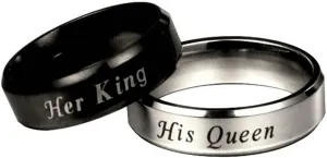 Engraved Ring Couple Couple Ring Wedding,Couple Wedding Rings Stainless Steel Black Silver Ring with 6MM His Queen Her King Wedding Rings Couple