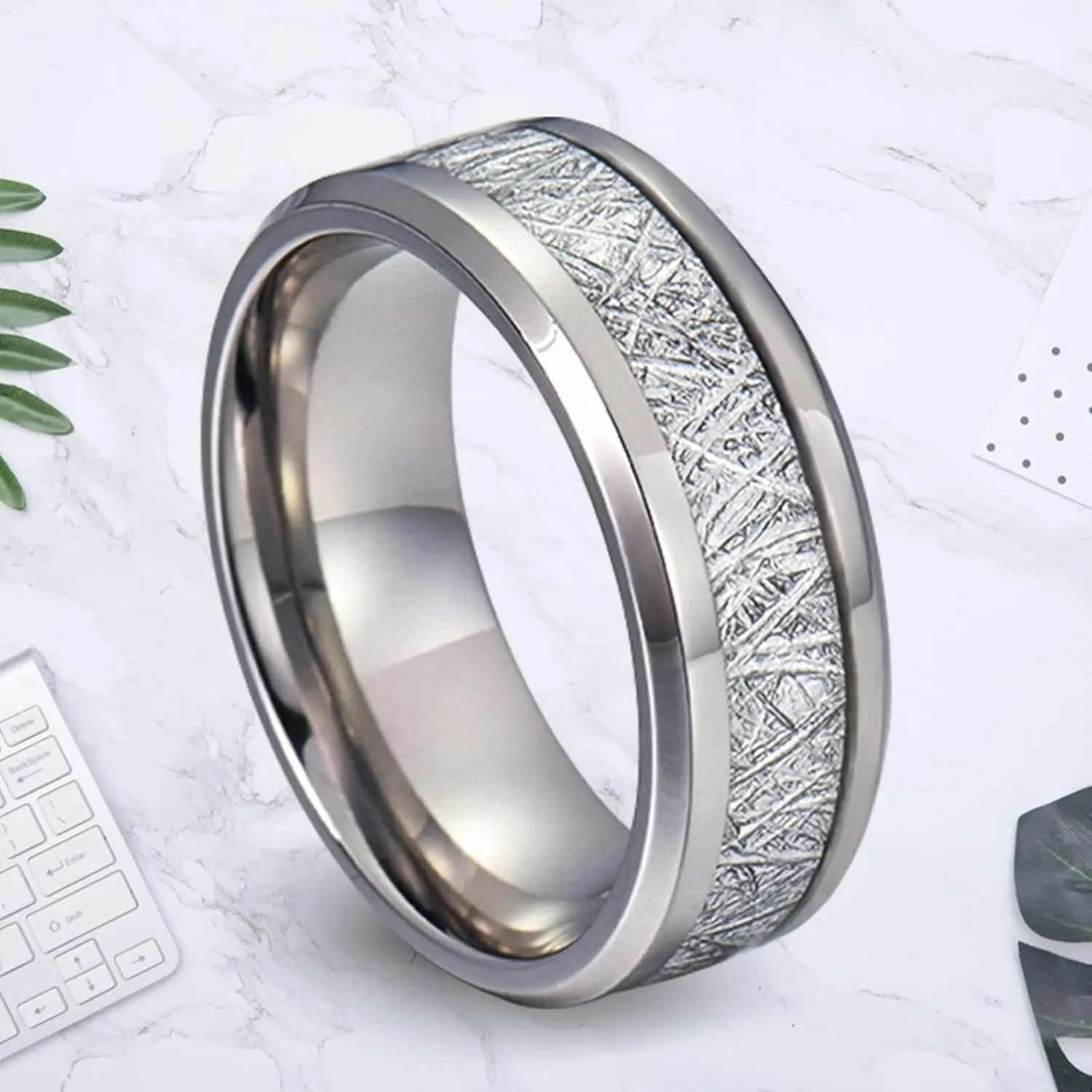 Engraving Ring Promise Rings for Couples,Couple Rings Tungsten 8MM Silver Ring with Round Anniversary Rings Couple
