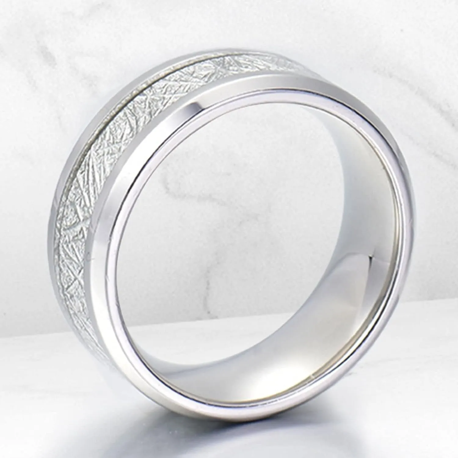 Engraving Ring Promise Rings for Couples,Couple Rings Tungsten 8MM Silver Ring with Round Anniversary Rings Couple