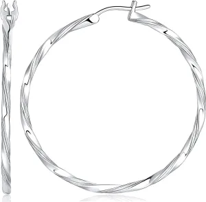 ESSIE ODILA Sterling Silver Hoop Earrings Large Silver Hoop Earrings Twisted Silver Hoop Earrings Hypoallergenic Earrings 40mm