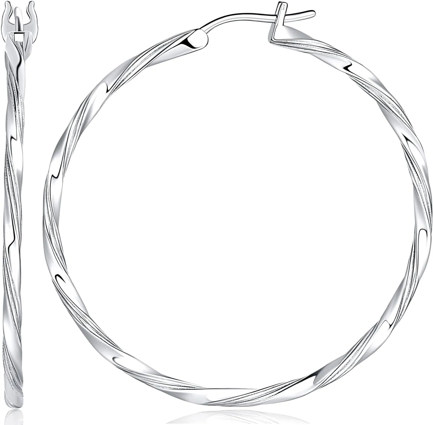 ESSIE ODILA Sterling Silver Hoop Earrings Large Silver Hoop Earrings Twisted Silver Hoop Earrings Hypoallergenic Earrings 40mm