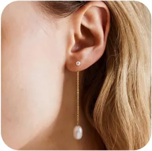 Ewrkbr Pearl Earrings for Women,Dainty 14k Gold Plated Pearl Drop Earrings Cute Gold Pearl Bow Earrings for Women Trendy Gold Pearl Dangle Earrings Charm Gold Jewelry Wedding Earrings for Brides