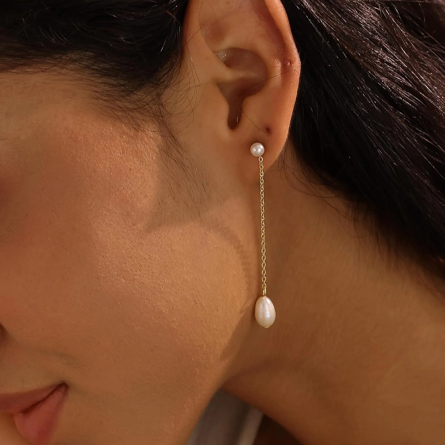 Ewrkbr Pearl Earrings for Women,Dainty 14k Gold Plated Pearl Drop Earrings Cute Gold Pearl Bow Earrings for Women Trendy Gold Pearl Dangle Earrings Charm Gold Jewelry Wedding Earrings for Brides