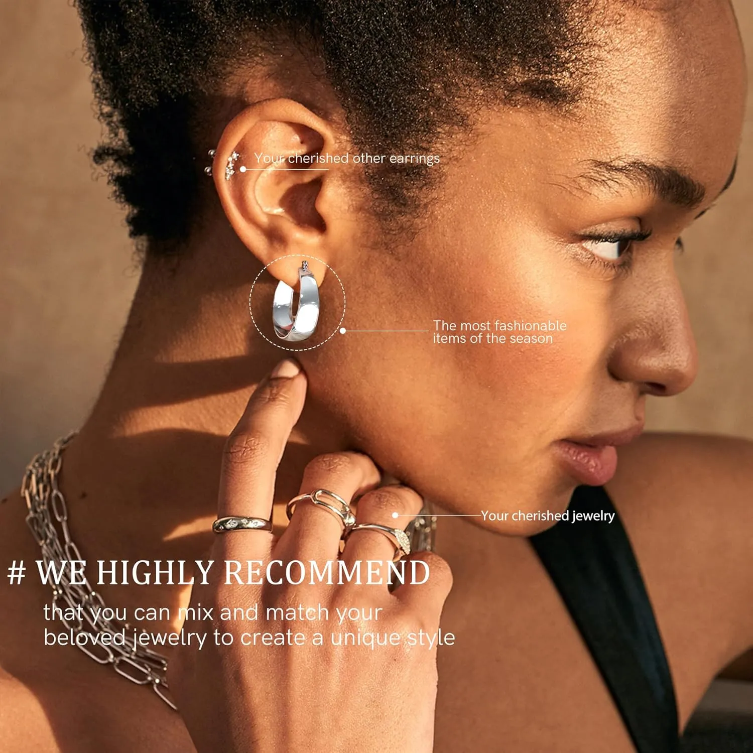 EXGOX Gold Hoop Earrings for Women Sterling Silver Post Hoops Earrings for Women Wide Thick Silver Hoop Earrings Hypoallergenic Lightweight 14k Real Gold Plated Hoop Large Earrings (25/30/40/50MM)