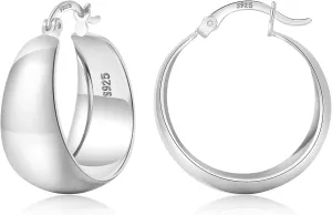 EXGOX Gold Hoop Earrings for Women Sterling Silver Post Hoops Earrings for Women Wide Thick Silver Hoop Earrings Hypoallergenic Lightweight 14k Real Gold Plated Hoop Large Earrings (25/30/40/50MM)