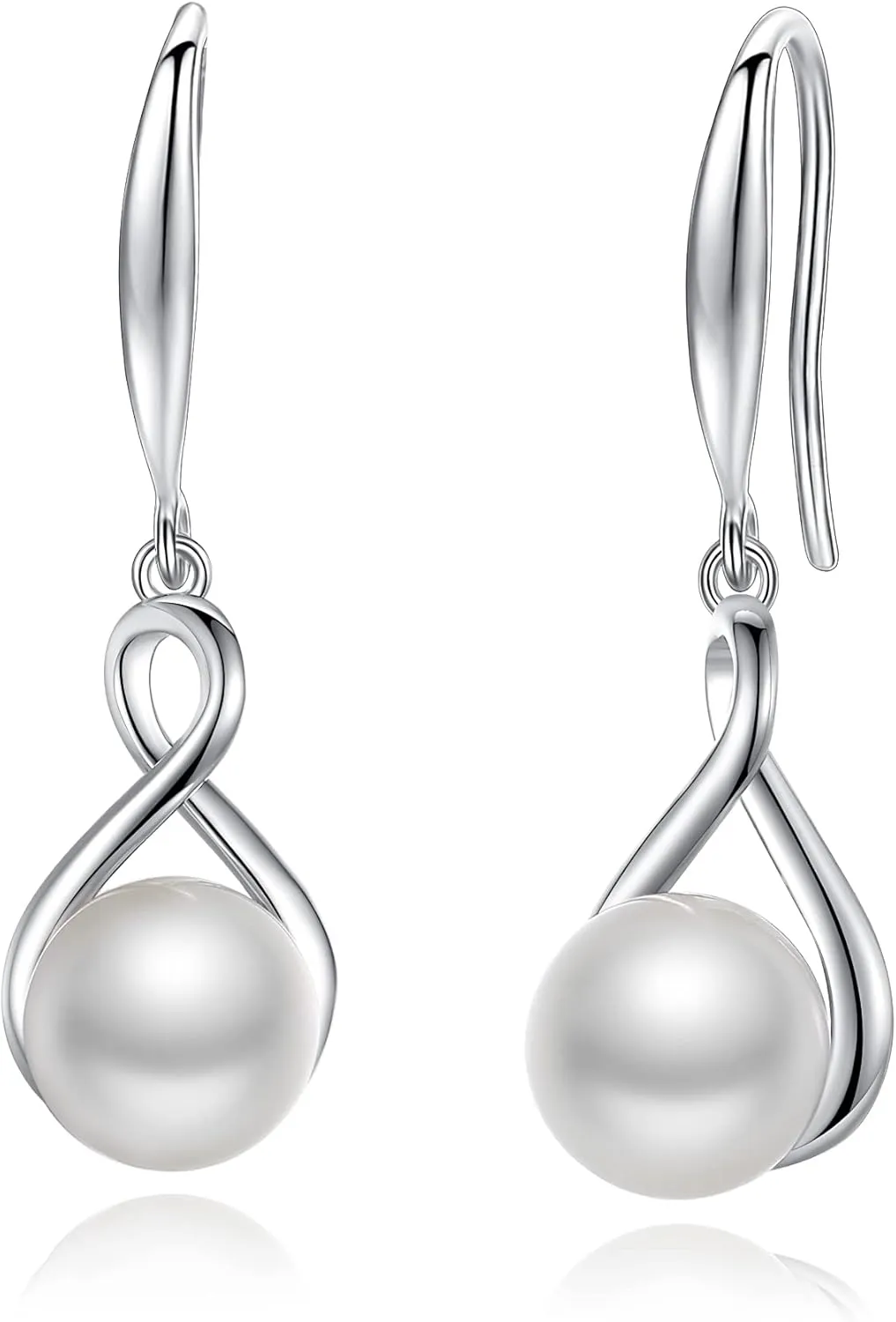 Fancime Sterling Silver Infinity Dangle Pearl Earrings with 9-10mm/8-8.5mm Genuine Quality Freshwater Cultured Pearls