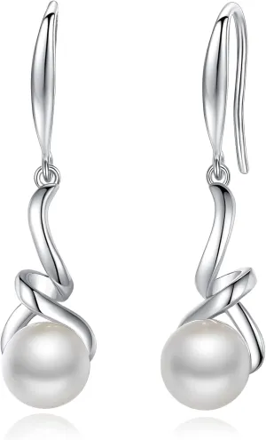 FANCIME Sterling Silver Twist Pearl Necklace and Dangle Earrings with Genuine Quality 9-10mm/8-8.5mm Freshwater Cultured Pearls Fine Jewelry