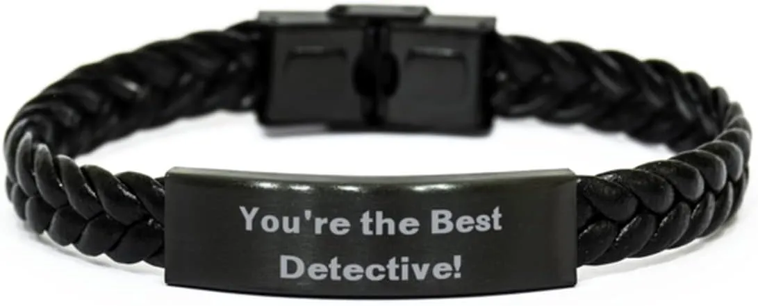 Fancy Detective Braided Leather Bracelet, You're the Best Detective!, Fancy Engraved Bracelet For Friends From Friends, Handmade Detective Bracelet, Unique Braided Leather Bracelet, Gift for Him, Gift