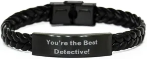 Fancy Detective Braided Leather Bracelet, You're the Best Detective!, Fancy Engraved Bracelet For Friends From Friends, Handmade Detective Bracelet, Unique Braided Leather Bracelet, Gift for Him, Gift