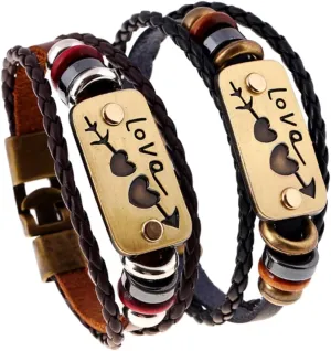 Fashion Leather Couple Bracelet Woven Hand Chain Arrow Through Heart 20cm Men 19cm Women Jewelry Present
