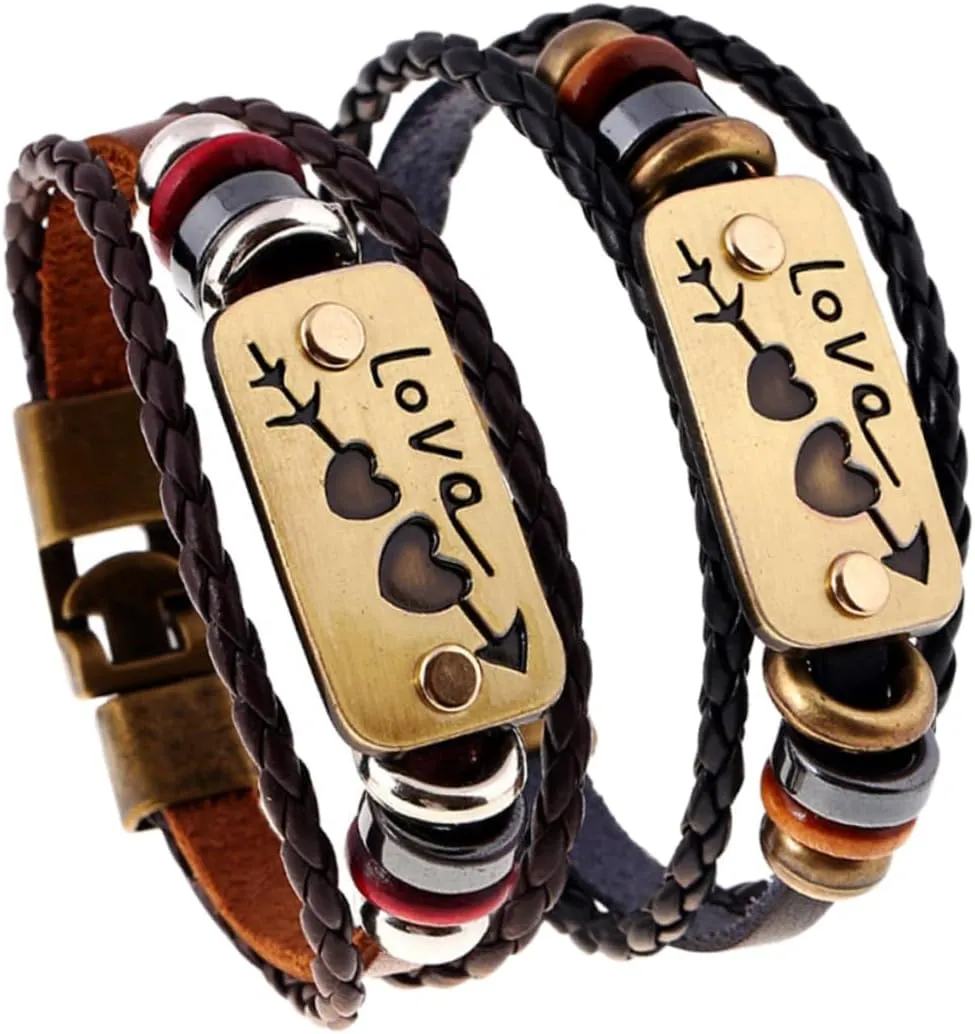 Fashion Leather Couple Bracelet Woven Hand Chain Arrow Through Heart 20cm Men 19cm Women Jewelry Present