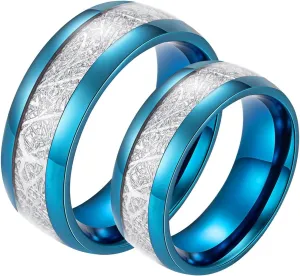 Fashion Rings for Women, Stainless Steel Rings Men 8mm Blue Ring with Silvers Fashion Couple Ring