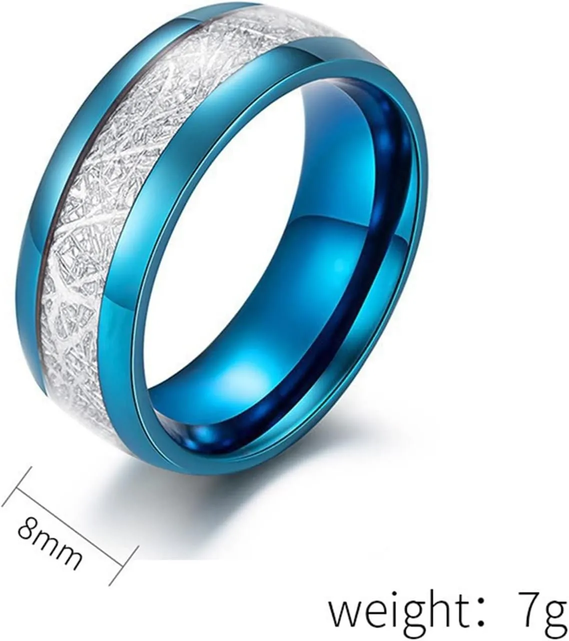 Fashion Rings for Women, Stainless Steel Rings Men 8mm Blue Ring with Silvers Fashion Couple Ring