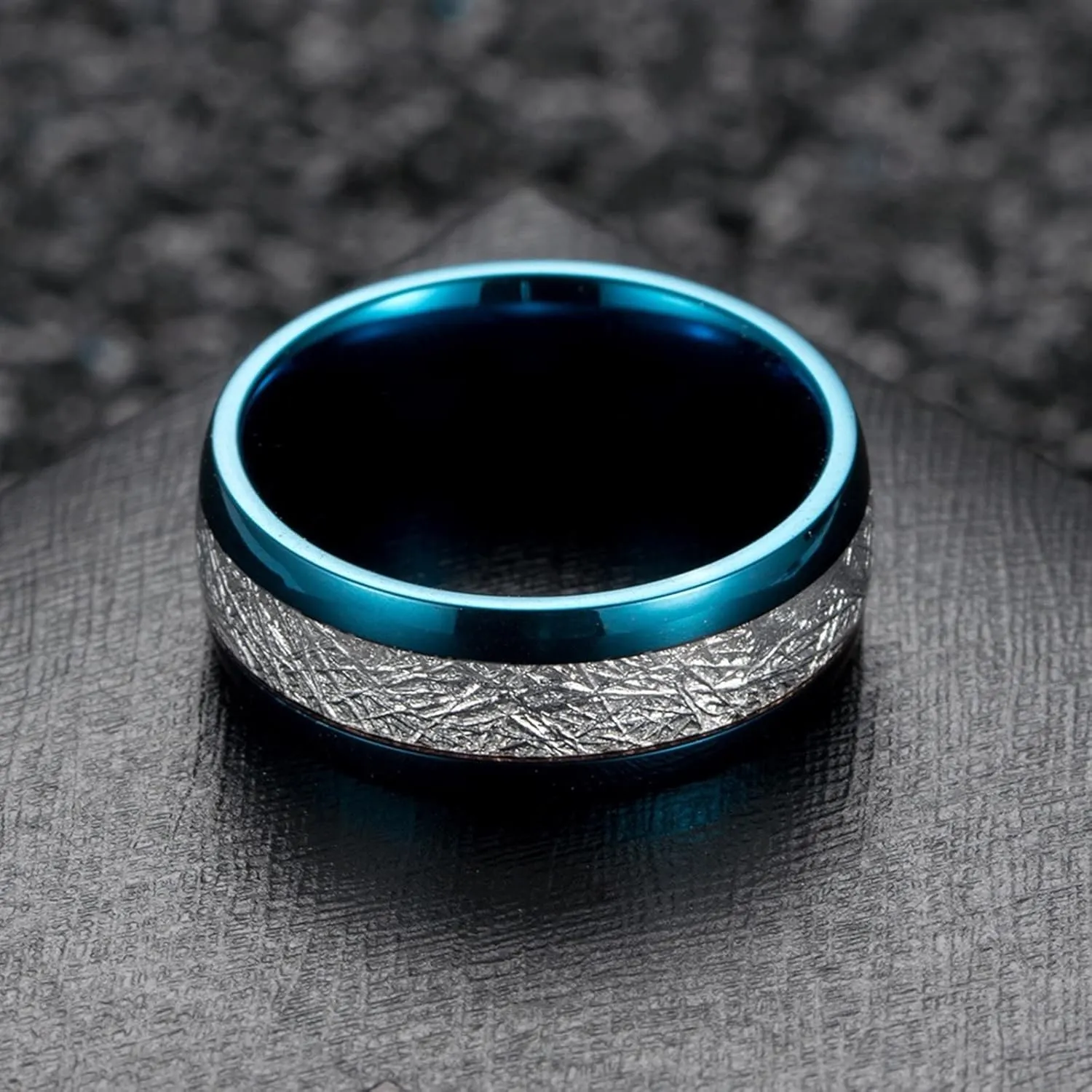 Fashion Rings for Women, Stainless Steel Rings Men 8mm Blue Ring with Silvers Fashion Couple Ring