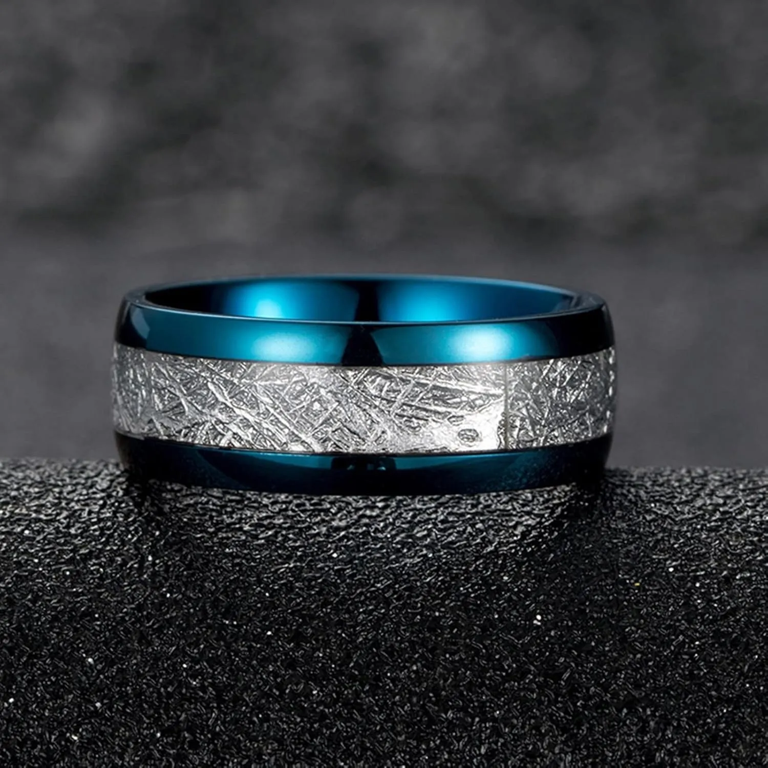 Fashion Rings for Women, Stainless Steel Rings Men 8mm Blue Ring with Silvers Fashion Couple Ring
