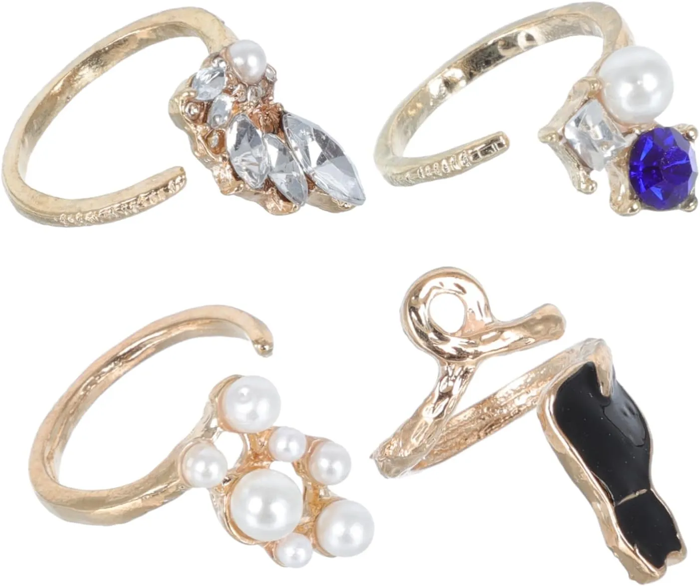 Fashionable Ring Set 16pcs Jeweled Knuckle Rings for Women Adorable Cat Shape Dainty Jewelry