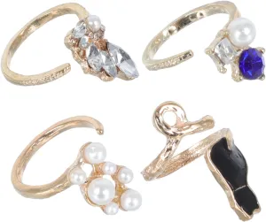 Fashionable Ring Set 16pcs Jeweled Knuckle Rings for Women Adorable Cat Shape Dainty Jewelry