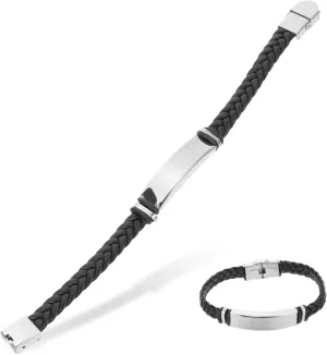 Fashionable Stainless Steel Leather Woven Bracelet for Men Hip Hop Style Chain Bracelet Men's Jewelry Accessory