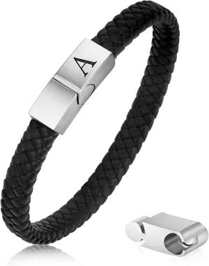 Father's Gifts for Dad Mens Bracelet - Premium Genuine Leather Adjustable Stainless Steel Magnetic Clasp Mens Initial Bracelet, Unique Gifts for Men Husband Dad Son