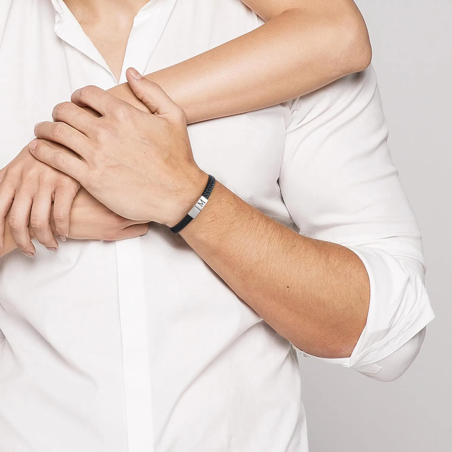 Father's Gifts for Dad Mens Bracelet - Premium Genuine Leather Adjustable Stainless Steel Magnetic Clasp Mens Initial Bracelet, Unique Gifts for Men Husband Dad Son