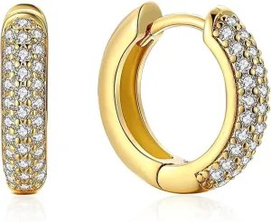 FIASASO Gold Hoop Earrings for Women Chunky Cubic Zirconia Huggie Hoops Lightweight Hypoallergenic Hoop Earring for Men Ear Piercing Jewelry