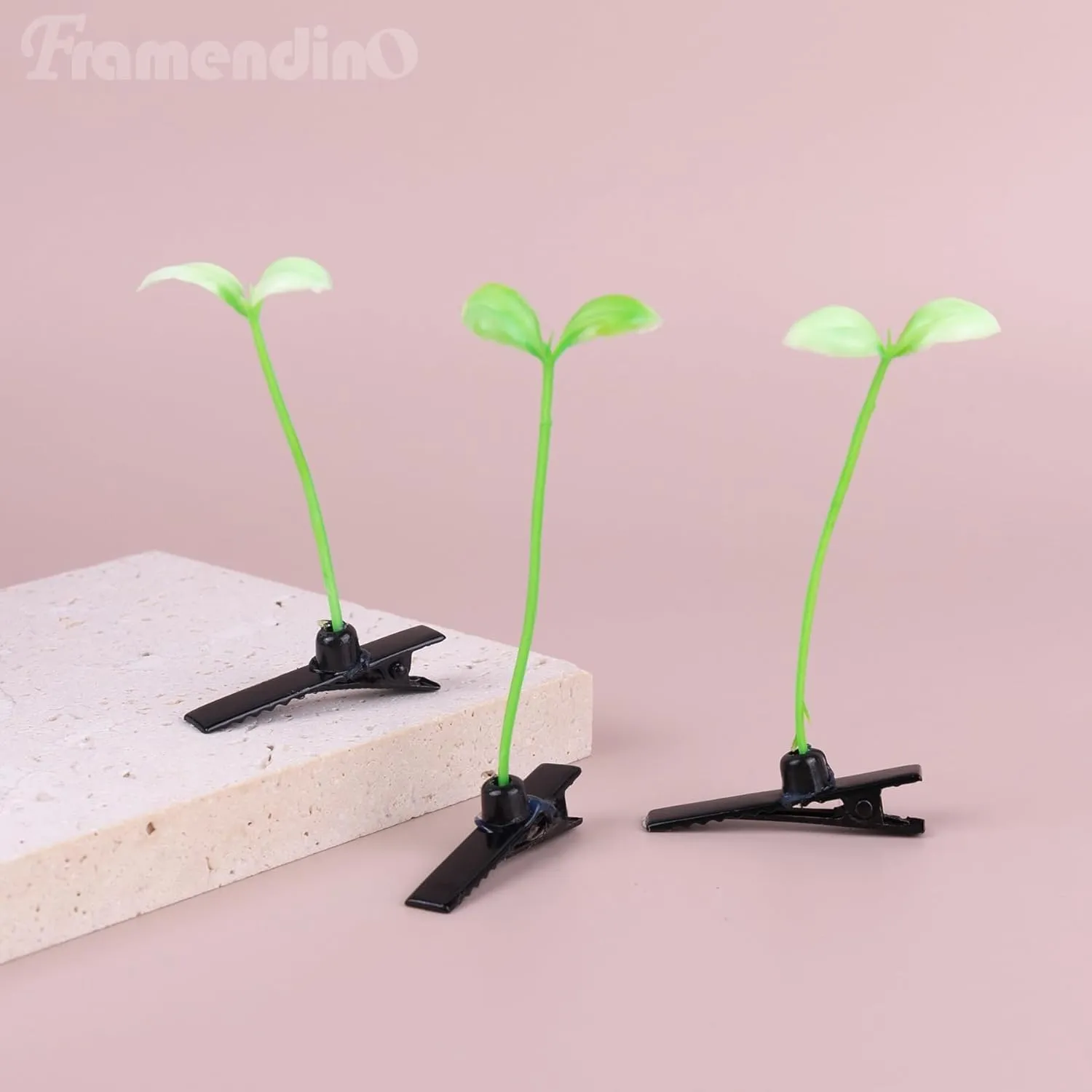 Framendino, 50 Pack Bean Sprout Clips Little Grass for Women Girls Home Party Accessories (Light Green)