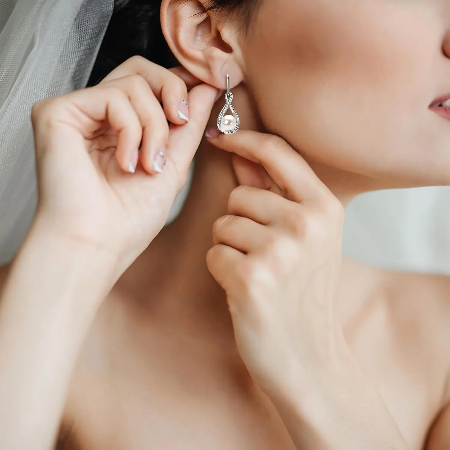 Freshwater Pearl Drop Earrings for Women, Sterling Silver Pearl Dangle Earrings Wedding Jewelry Gift for Bride Bridesmaid