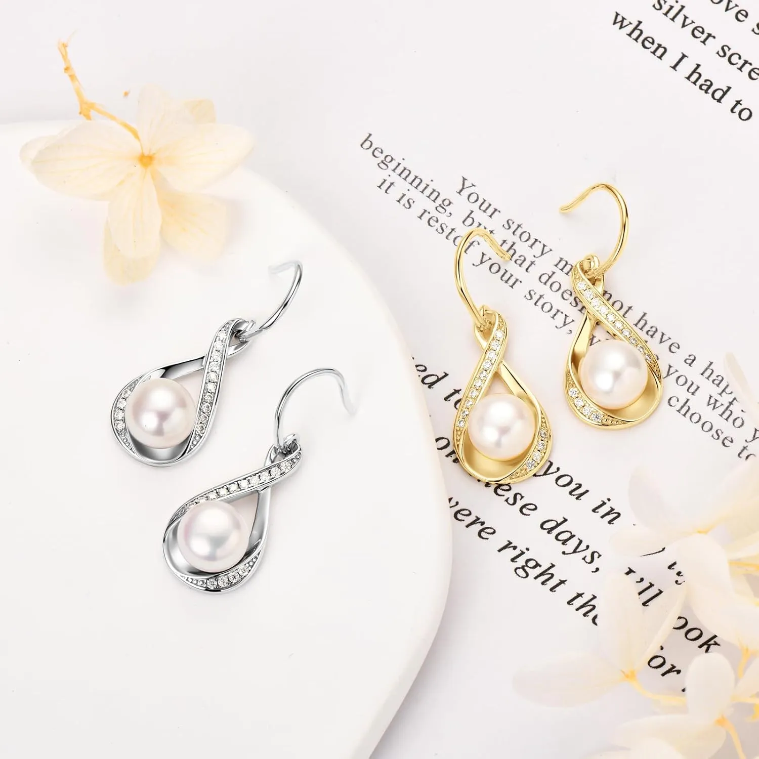 Freshwater Pearl Drop Earrings for Women, Sterling Silver Pearl Dangle Earrings Wedding Jewelry Gift for Bride Bridesmaid