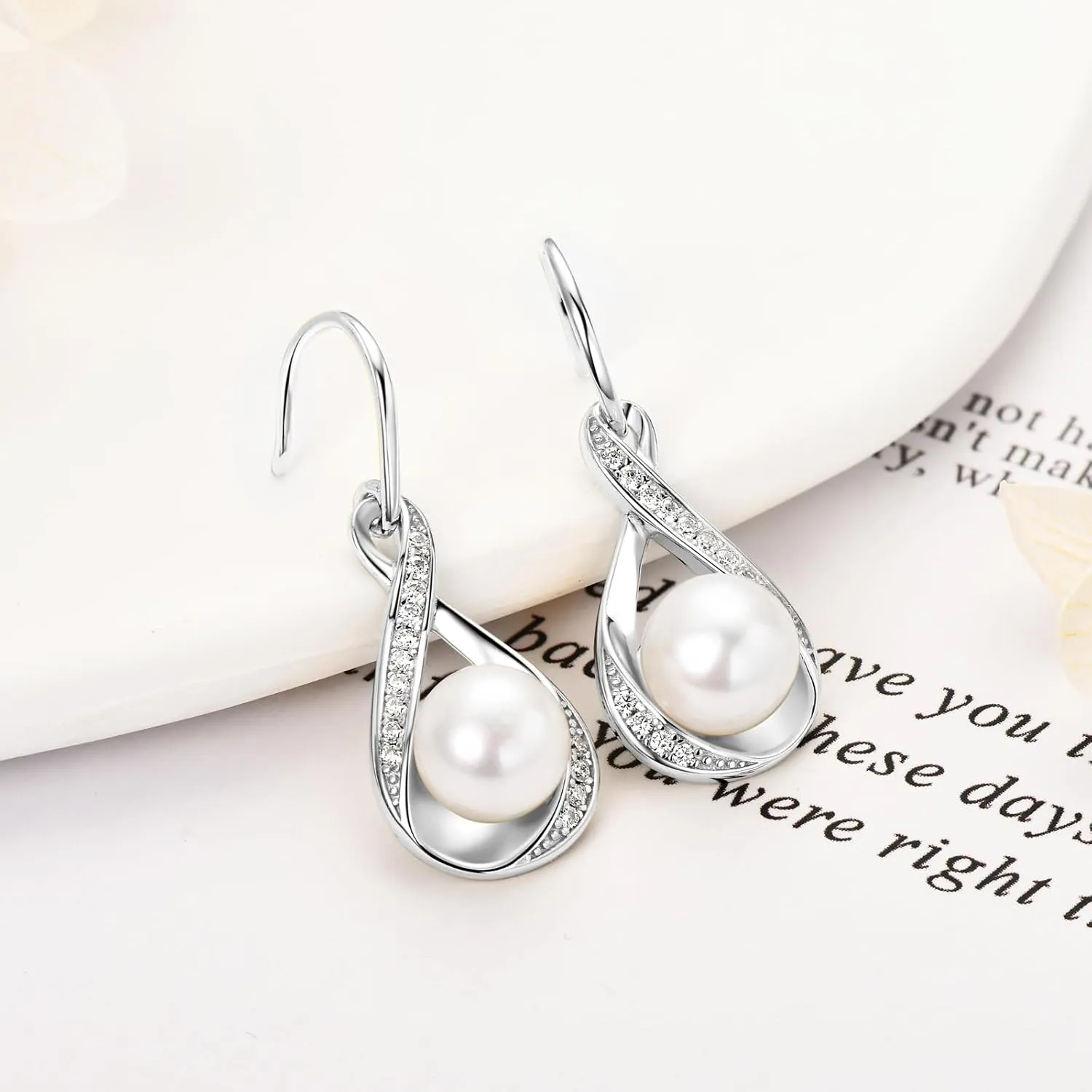 Freshwater Pearl Drop Earrings for Women, Sterling Silver Pearl Dangle Earrings Wedding Jewelry Gift for Bride Bridesmaid