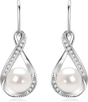 Freshwater Pearl Drop Earrings for Women, Sterling Silver Pearl Dangle Earrings Wedding Jewelry Gift for Bride Bridesmaid