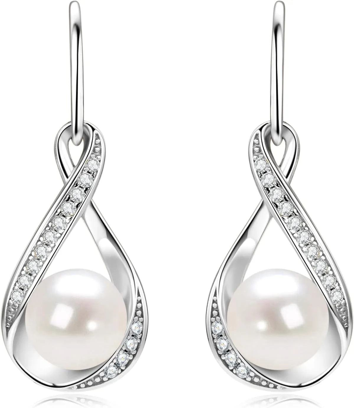 Freshwater Pearl Drop Earrings for Women, Sterling Silver Pearl Dangle Earrings Wedding Jewelry Gift for Bride Bridesmaid