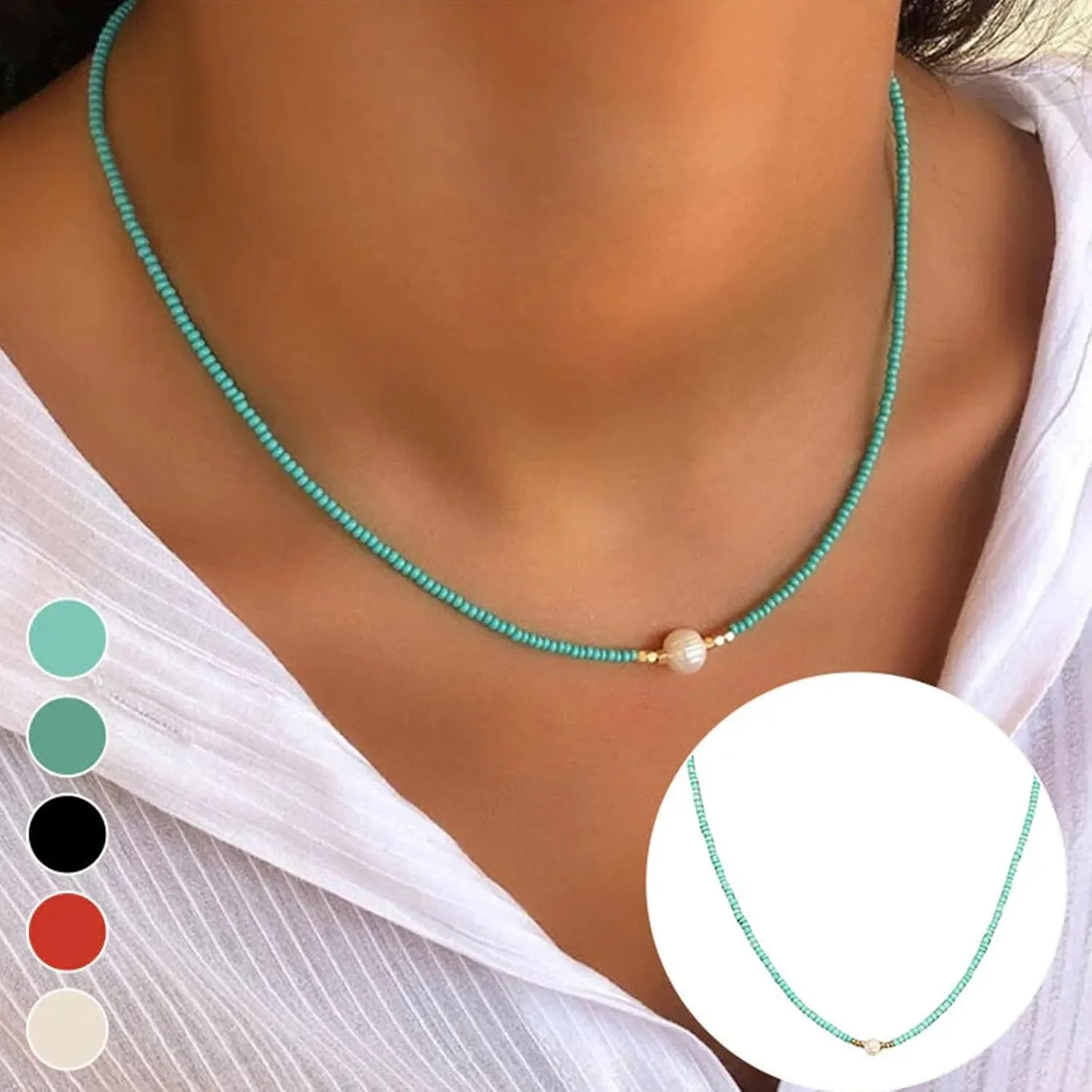 Freshwater Pearl Necklace, Natural Pearl Choker Necklace, Dainty Pearl Pendant Necklaces, Jewelry Gift for Women (White)