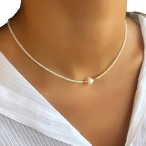 Freshwater Pearl Necklace, Natural Pearl Choker Necklace, Dainty Pearl Pendant Necklaces, Jewelry Gift for Women (White)