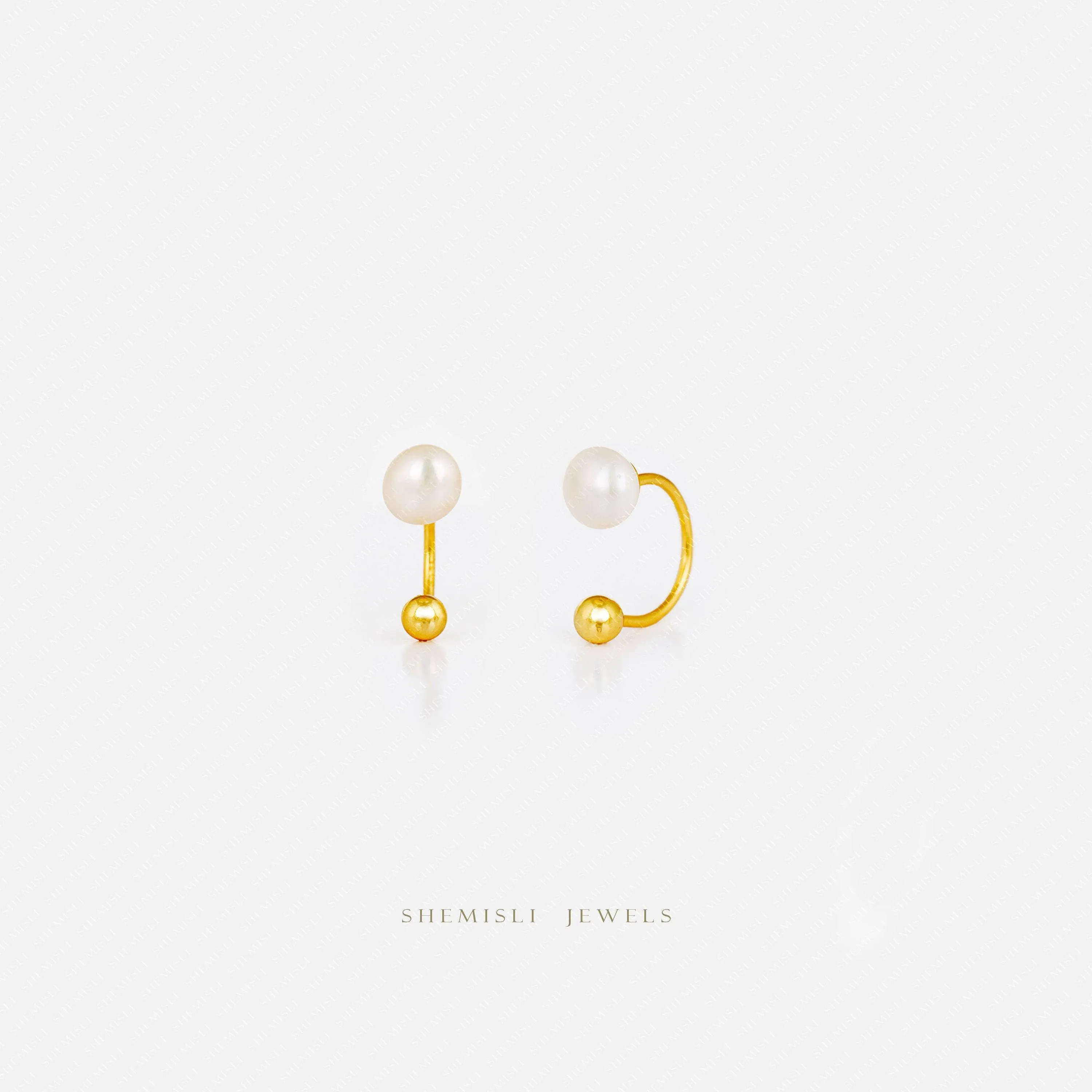 Freshwater Pearl U Shaped Ear Jackets With Screw Ball End, Gold Silver SHEMISLI SJ029  (Type A)