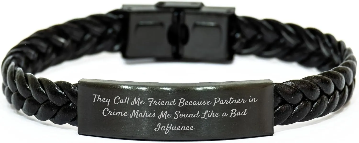 Funny Quote Interlaced Leather Friend Gifts for Valentine's, Gifts from Friends to Friends, Engraved Stainless Steel PU Leather Interlaced Leather Friendship Band