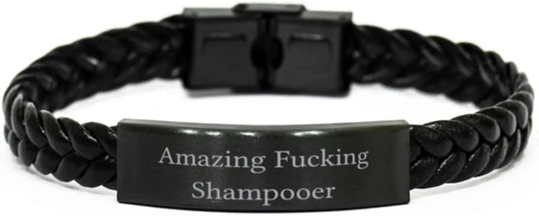 Gag Shampooer Braided Leather Bracelet, Amazing, Gifts For Coworkers, Present From Team Leader, Engraved Bracelet For Shampooer, Beaded bracelet, Charm bracelet, Cuff bracelet, Friendship bracelet,